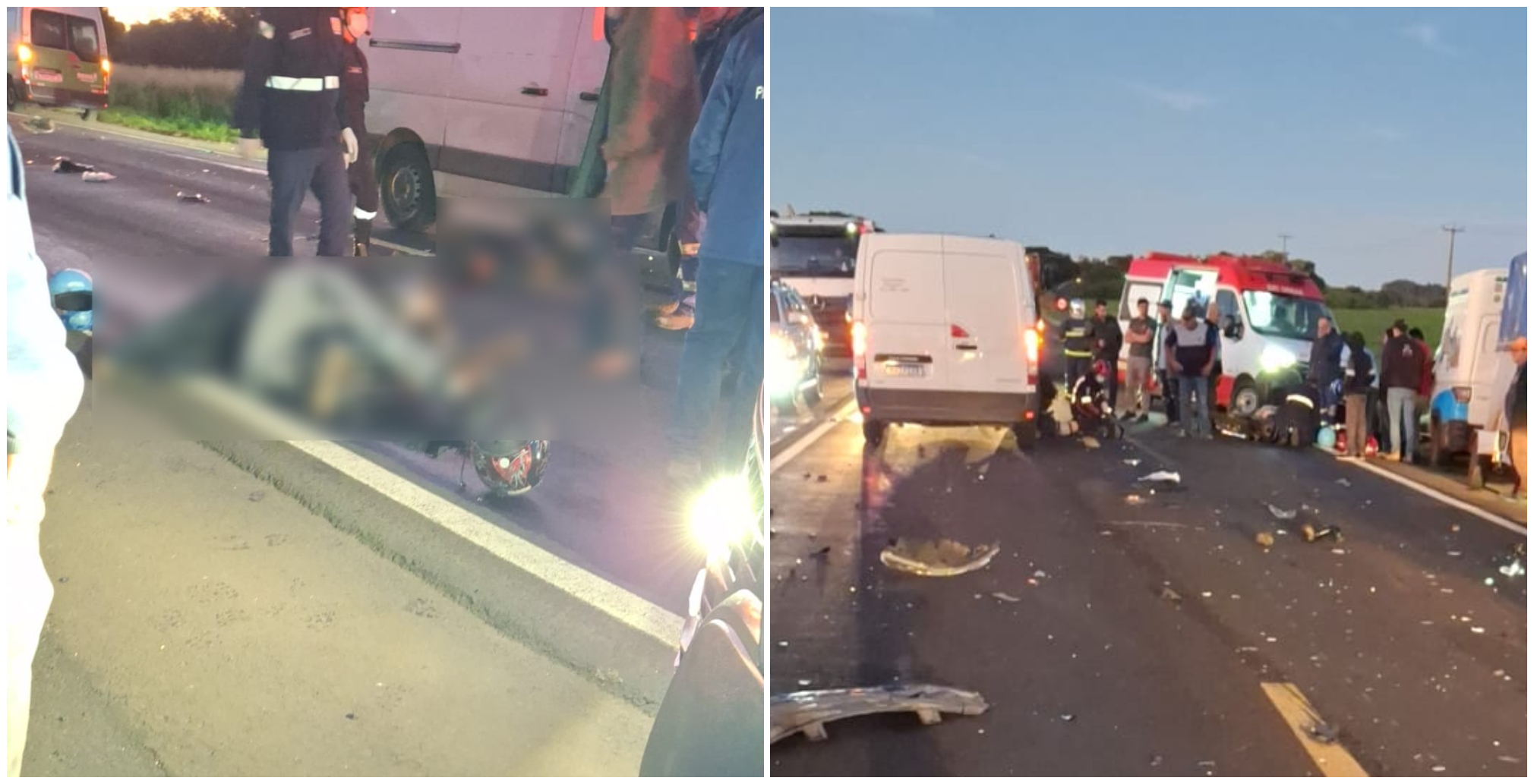 Colisão frontal entre van e moto deixa dois mortos na rodovia Imagem referente a Colisão frontal entre van e moto deixa dois mortos na rodovia