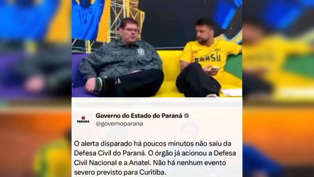 Alerta misterioso em celulares interrompe transmissão ao vivo e leva Governo do Paraná a se pronunciar Imagem referente a Alerta misterioso em celulares interrompe transmissão ao vivo e leva Governo do Paraná a se pronunciar