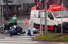 Motociclista fica ferido em acidente com HR-V no Bairro Coqueiral, em Cascavel