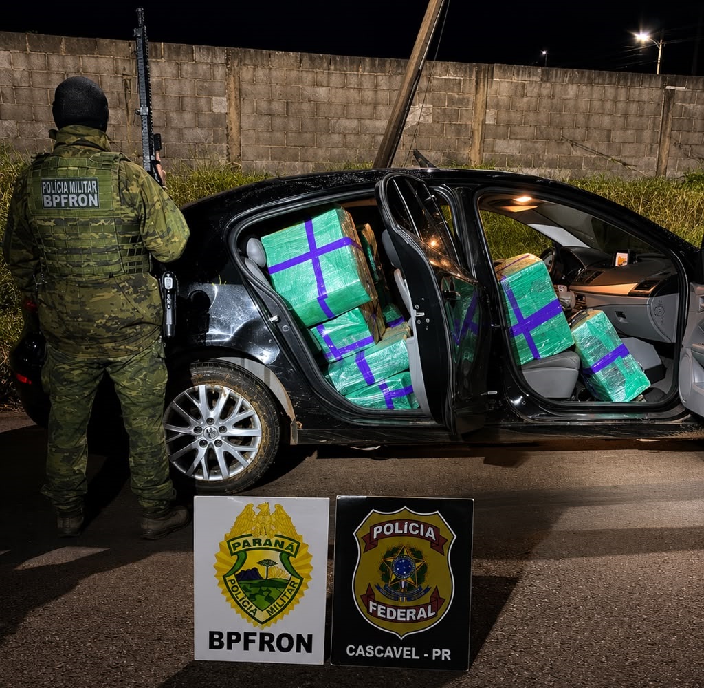 Imagem relativa a BPFRON e PF apreendem 480 kg de maconha e prendem homem na BR-277, em Santa Tereza do Oeste