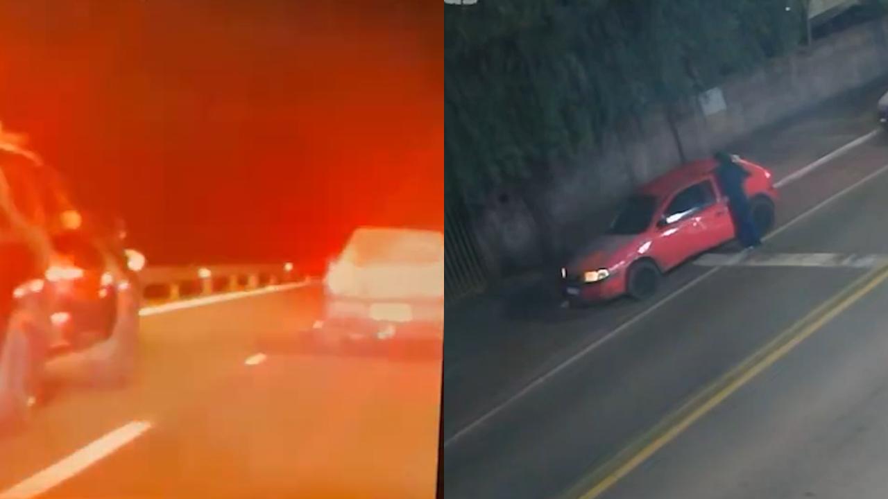 Vídeos mostram mulher furtando carro que foi deixado ligado e PM realizando tiros em perseguição