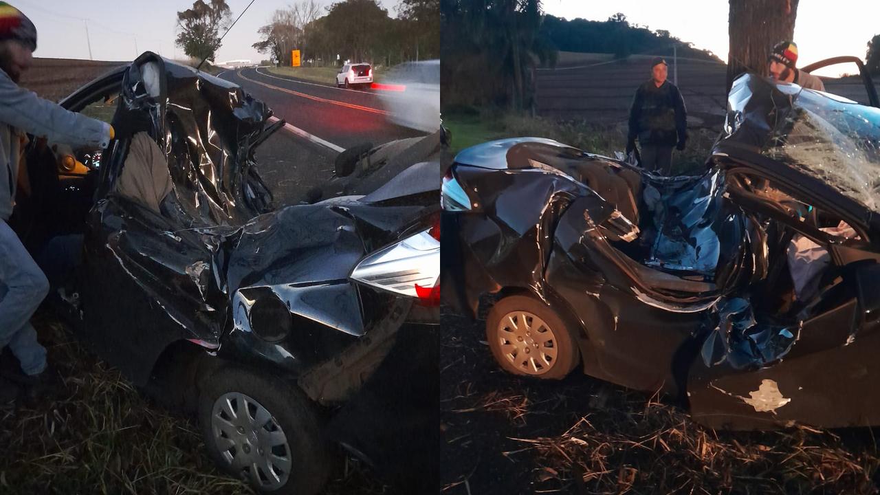 Imagem relativa a Motorista fica ferido após carro bater em árvore na BR-158, em Pato Branco