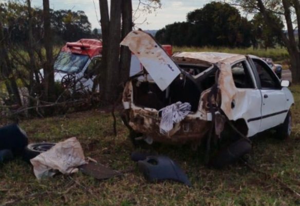 Homem fica ferido após capotar carro e bater em árvore na PR-180