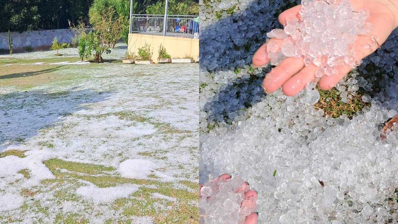 Chuva de granizo transforma paisagem e surpreende moradores em Cascavel
