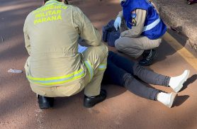 Mulher cai de autopropelido e fica ferida na Rua Manaus