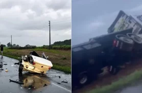 Cinco pessoas morrem em grave acidente entre carro e caminhão na BR-470, em Campos Novos