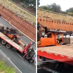 Grave acidente entre caminhões deixa motorista ferido na BR-376 Imagem relativa a Grave acidente entre caminhões deixa motorista ferido na BR-376