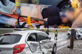 Ferida é retirada de Ford Ka após batida violenta com Mitsubishi Airtrek