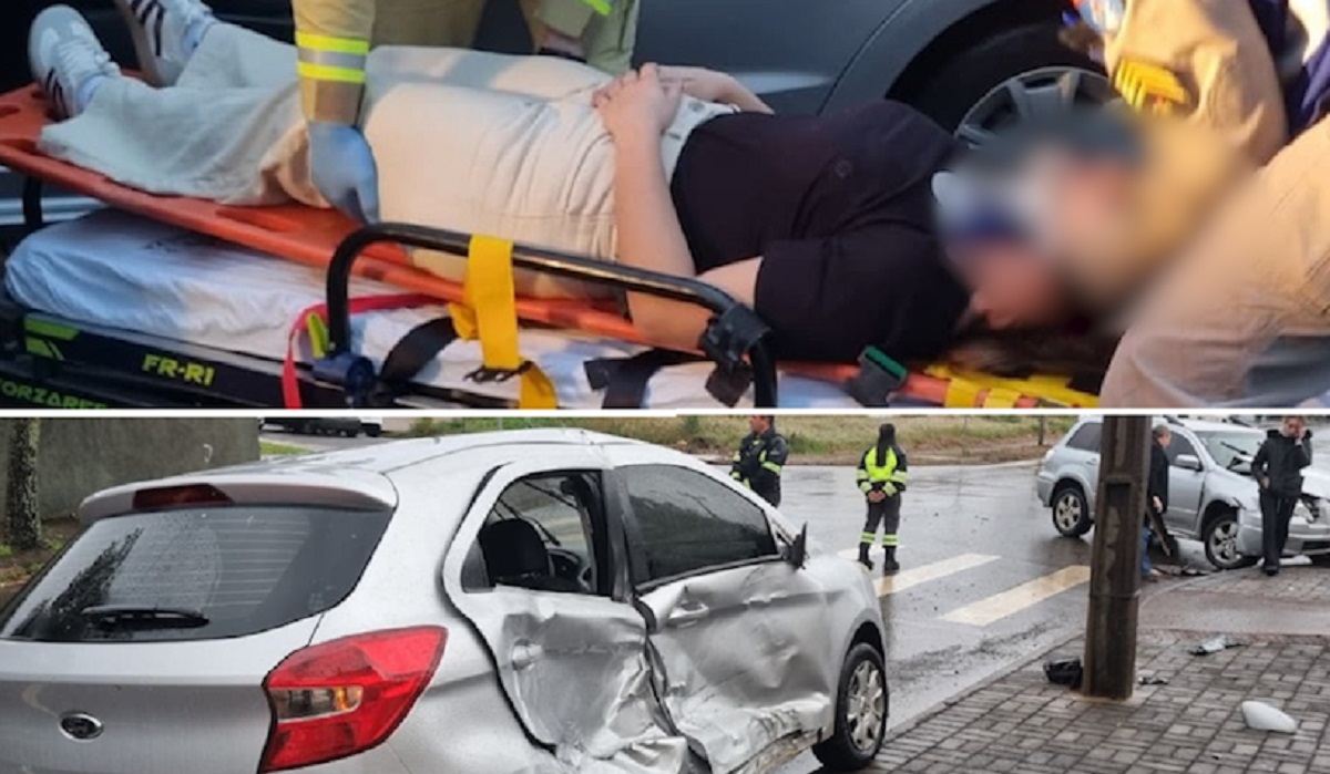 Ferida é retirada de Ford Ka após batida violenta com Mitsubishi Airtrek