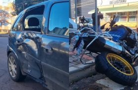 Corsa e BMW se envolvem em colisão na Rua São Paulo, no Centro
