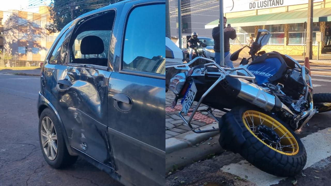 Corsa e BMW se envolvem em colisão na Rua São Paulo, no Centro
