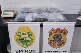 Fiscalização do BPFRON em ônibus termina com apreensão de drogas e prisão de passageiro em Cascavel