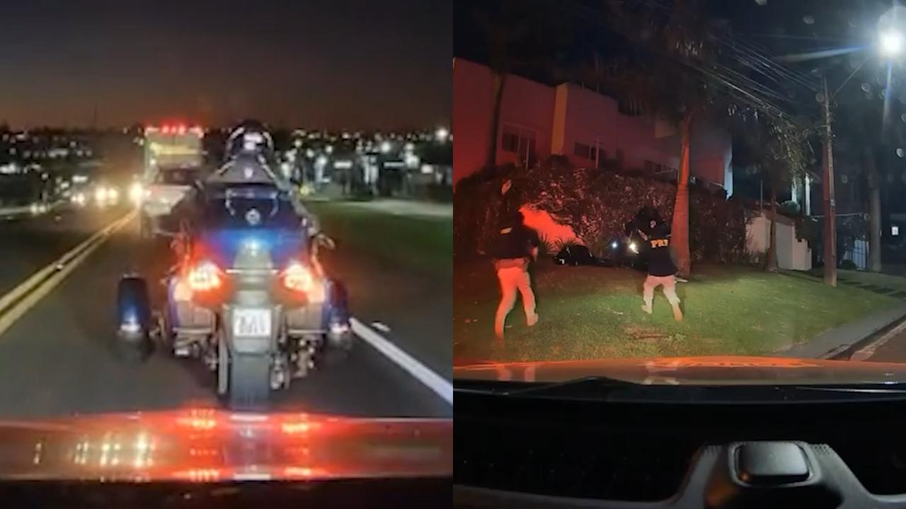 Câmera da PRF flagra perseguição, colisão de motociclista e apreensão de contrabando em Cascavel