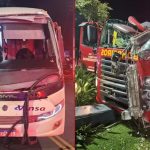 Imagem relativa a Caminhão dos Bombeiros é atingido por ônibus a caminho de incêndio em Telêmaco Borba