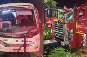 Caminhão dos Bombeiros é atingido por ônibus a caminho de incêndio em Telêmaco Borba