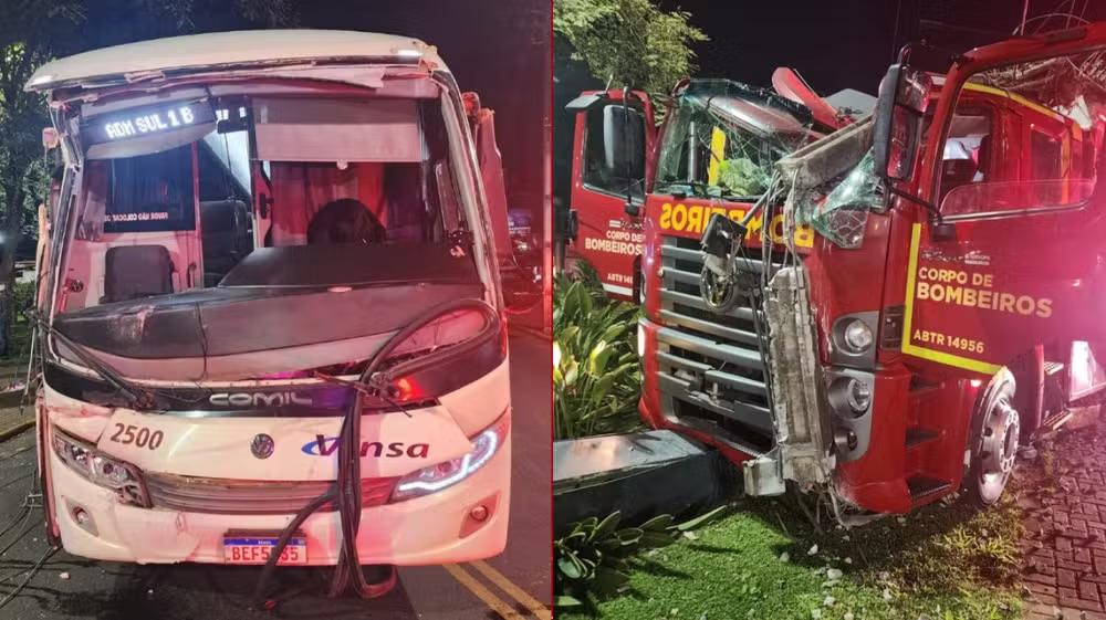 Caminhão dos Bombeiros é atingido por ônibus a caminho de incêndio em Telêmaco Borba Imagem referente a Caminhão dos Bombeiros é atingido por ônibus a caminho de incêndio em Telêmaco Borba