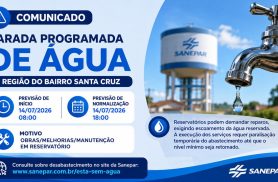 Serviço de manutenção afeta abastecimento de água no Santa Cruz nesta terça-feira (14)