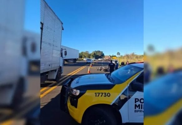 Idoso de 63 anos morre em grave acidente entre motocicleta e carreta em Arapongas