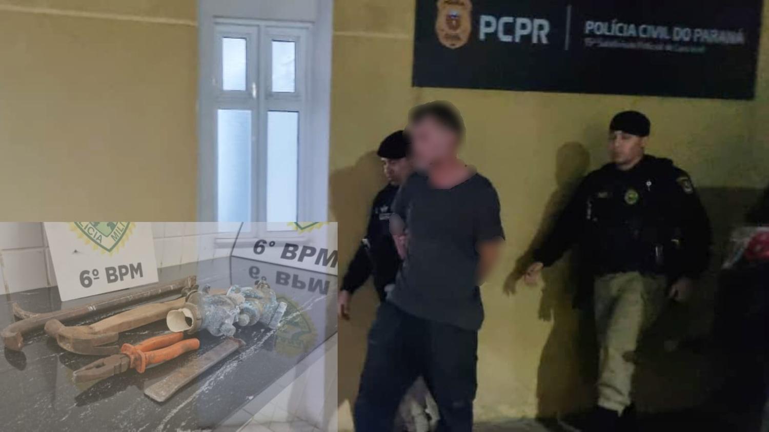 Homem é preso em flagrante após invadir obra e furtar materiais no Centro de Cascavel