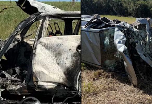 Colisão frontal na BR-277 deixa um morto, oito feridos e carro elétrico incendiado