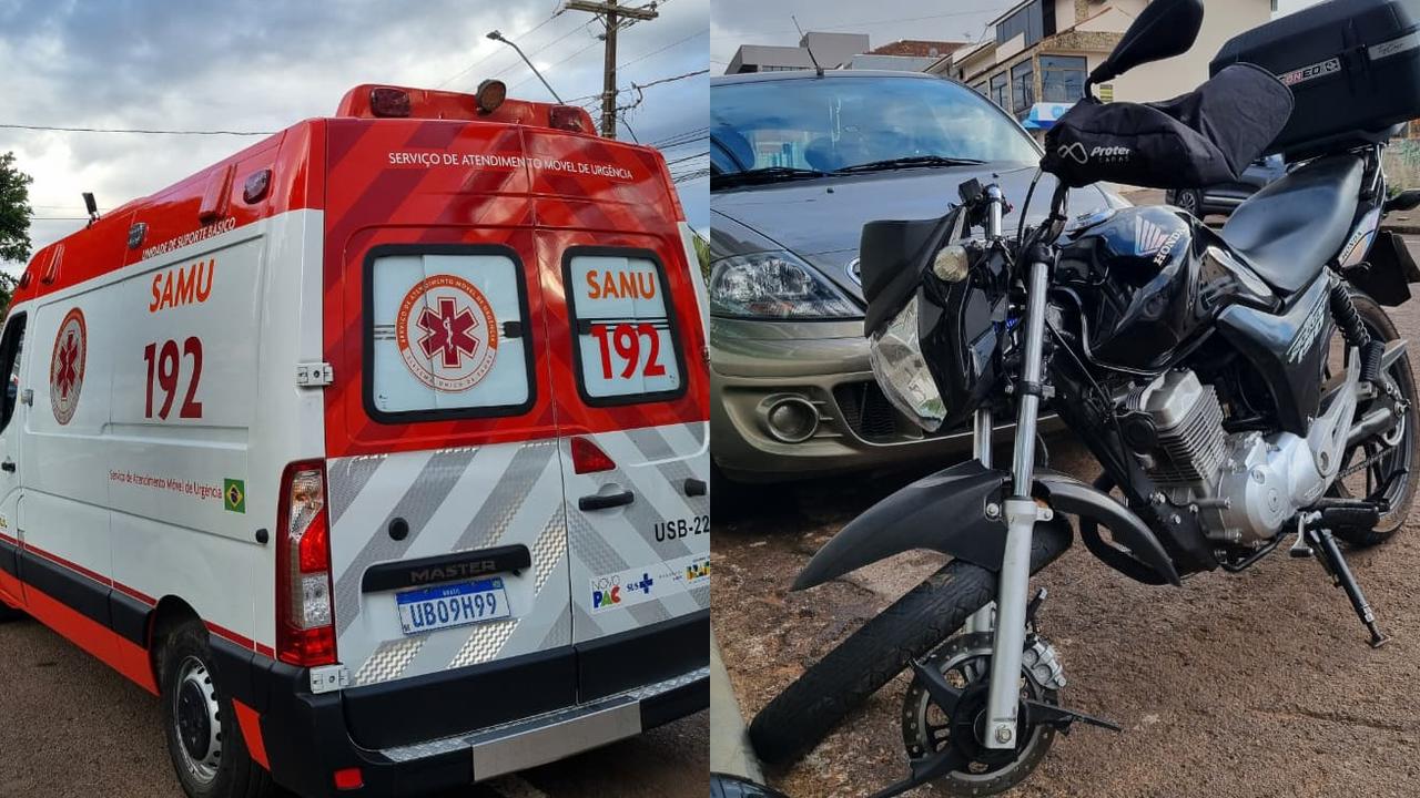 Roda de motocicleta fica destruída em acidente no Centro de Cascavel