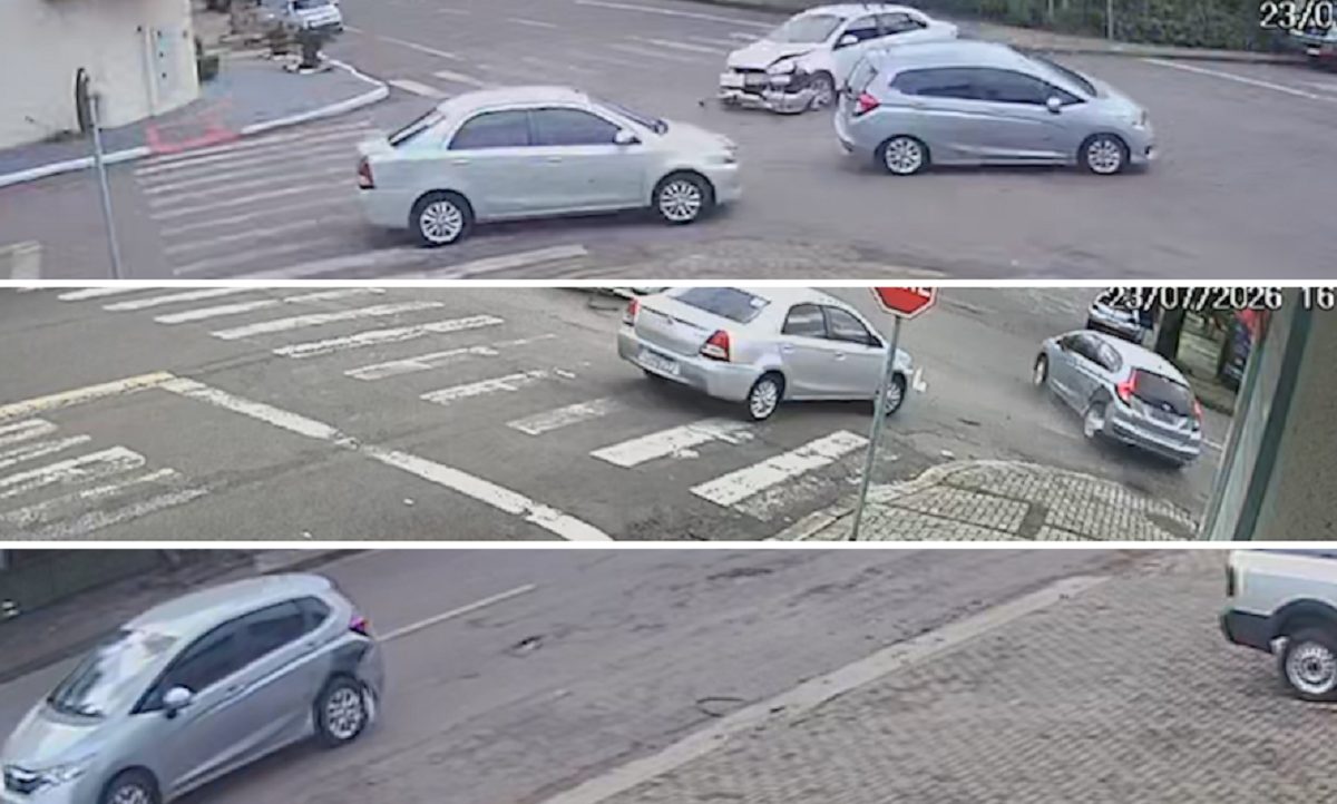 TRÊS ÂNGULOS: Veja a pancada entre Siena e Honda Fit em cruzamento do Parque São Paulo