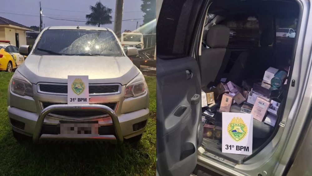 Caminhonete com com contrabando é apreendida da Polícia Militar Imagem referente a Caminhonete com com contrabando é apreendida da Polícia Militar
