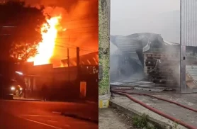 Incêndio destrói barracão no Fazendinha em Curitiba e mobiliza Corpo de Bombeiros