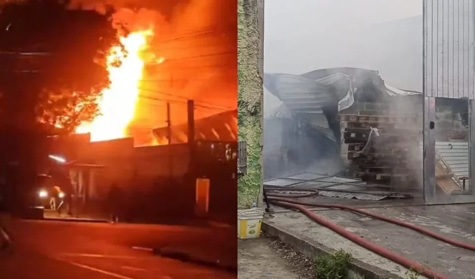 Incêndio destrói barracão no Fazendinha em Curitiba e mobiliza Corpo de Bombeiros Imagem referente a Incêndio destrói barracão no Fazendinha em Curitiba e mobiliza Corpo de Bombeiros