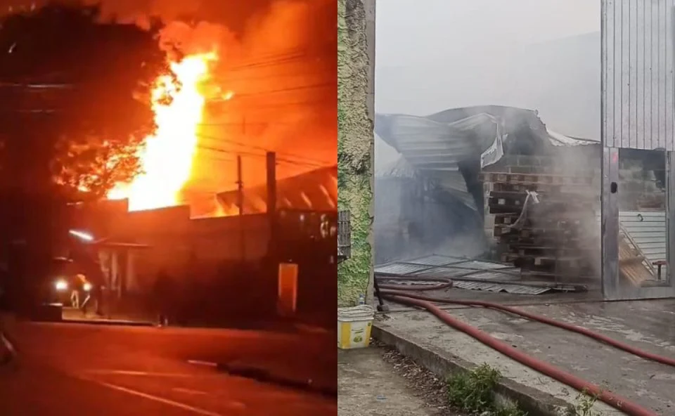 Imagem referente a Incêndio destrói barracão no Fazendinha em Curitiba e mobiliza Corpo de Bombeiros