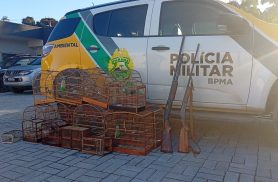 PM Ambiental prende homem e apreende armas durante fiscalização contra cativeiro ilegal de aves PM Ambiental prende homem e apreende armas durante fiscalização contra cativeiro ilegal de aves