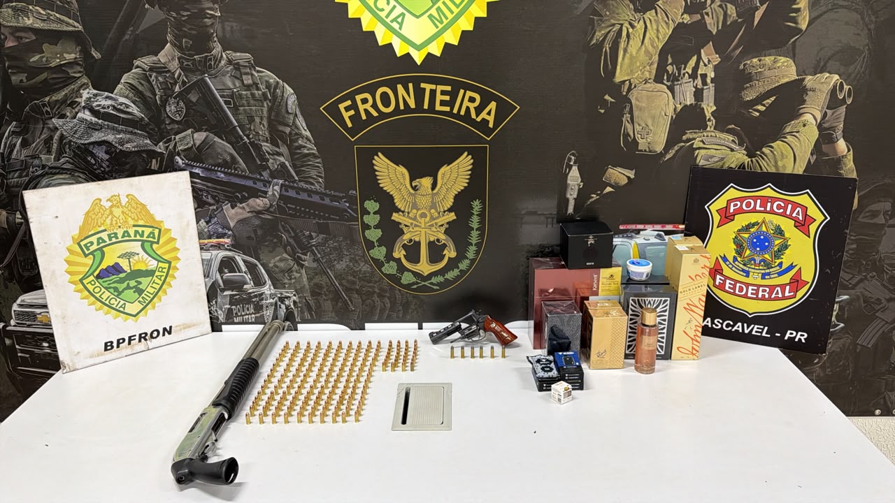 BPFRON e PF apreendem armas, munições e mercadorias de descaminho na BR-277, em Cascavel