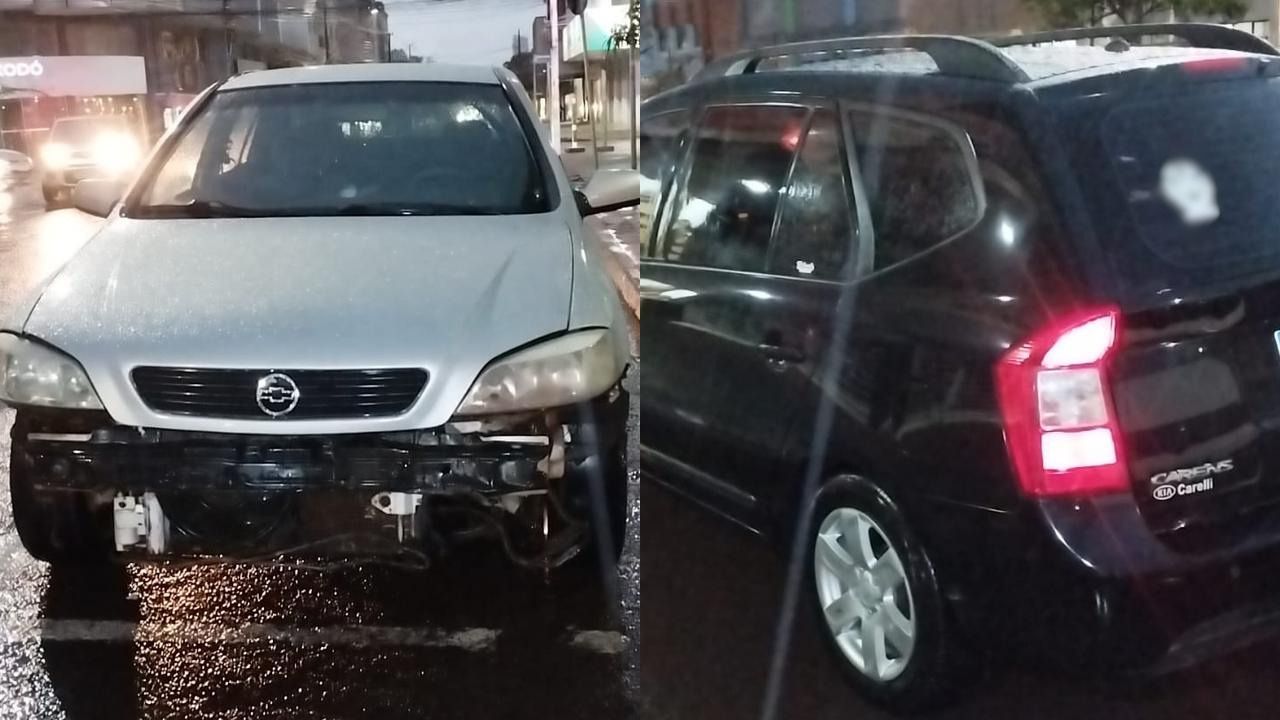 Chuva e trânsito: Carros se envolvem em colisão traseira no Centro