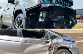 Acidente entre Renegade e Honda Fit causa lentidão na Avenida Tancredo Neves