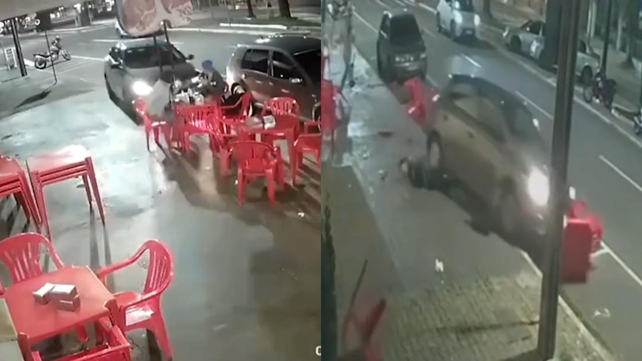 Imagens fortes: Carro invade calçada e passa por cima de homem que estava em lanchonete