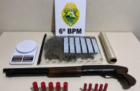 PM apreende espingarda, munições e drogas durante ação contra tráfico em Terra Roxa