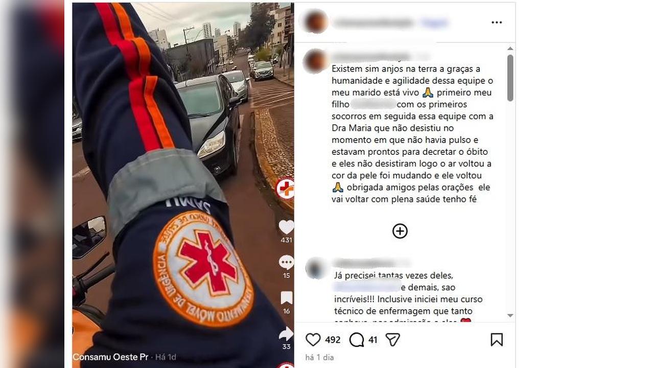 Família agradece equipe do Samu após paciente ser reanimado: “Existem sim anjos na terra”