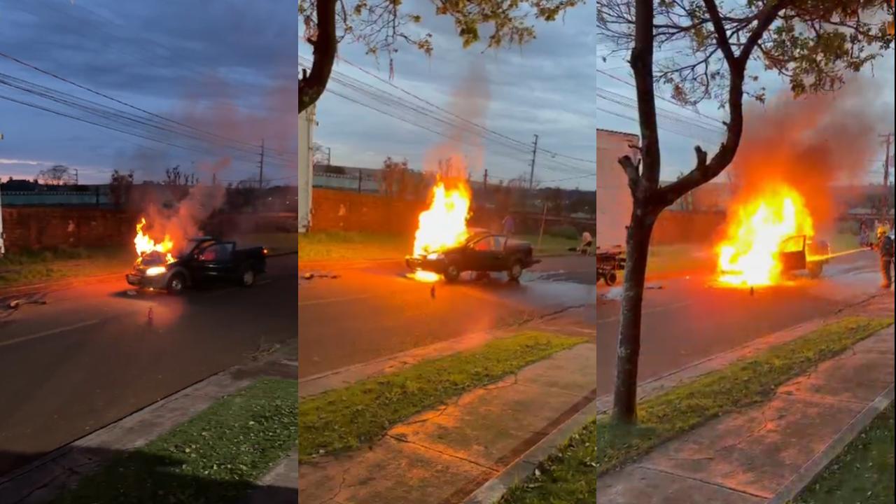 Vídeos mostram início de incêndio em carro no Periolo e ação do Corpo de Bombeiros