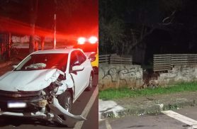 Motorista abandona Onix após carro bater contra muro em cruzamento de Cascavel