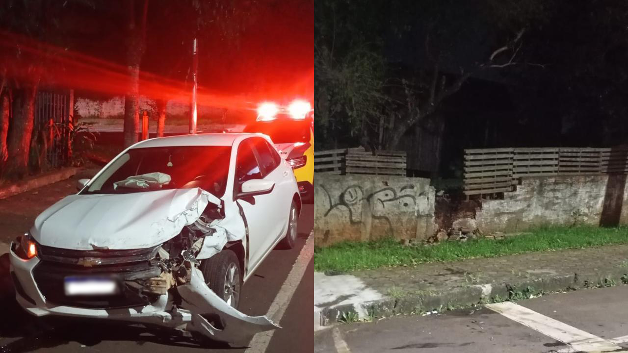 Imagem referente a Motorista abandona Onix após carro bater contra muro em cruzamento de Cascavel