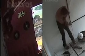 Vídeo mostra ladrão entrando em empresa pelo telhado e provocando destruição no Centro de Cascavel