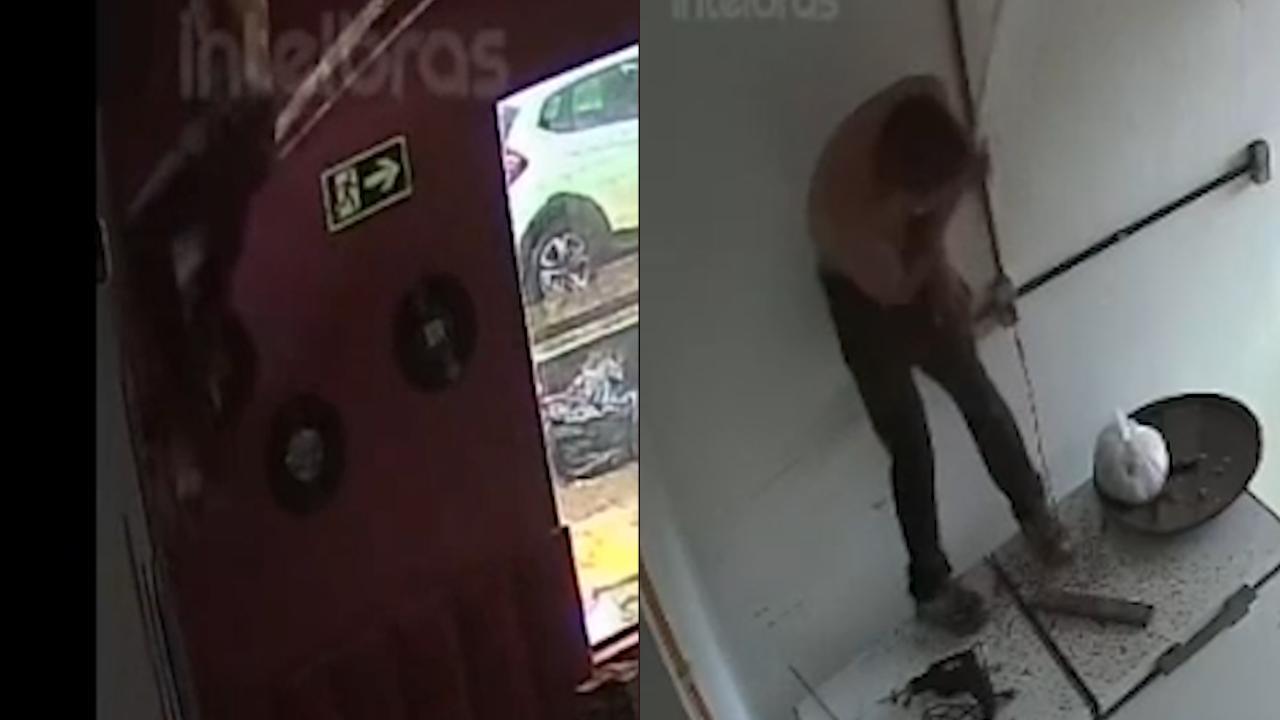 Vídeo mostra ladrão entrando em empresa pelo telhado e provocando destruição no Centro de Cascavel
