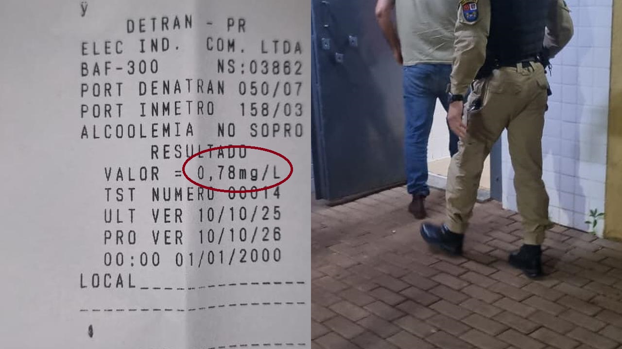Motorista é preso por embriaguez ao volante após teste apontar 0,78 mg/L em Braganey