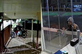 Câmeras mostram homem furtando moto e usando veículo em furto a comércio horas depois