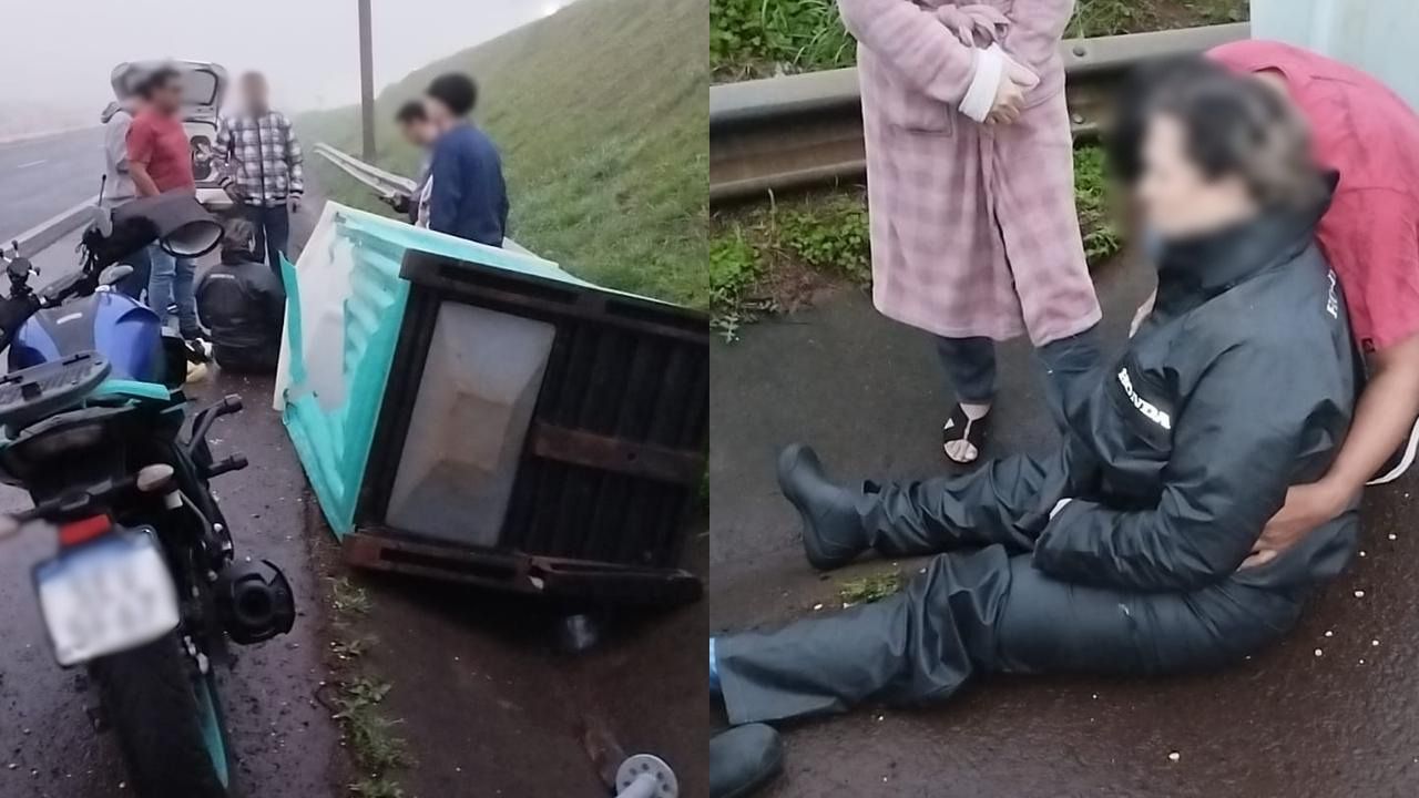 Motociclista é atingida por banheiro químico na rodovia PRc-467