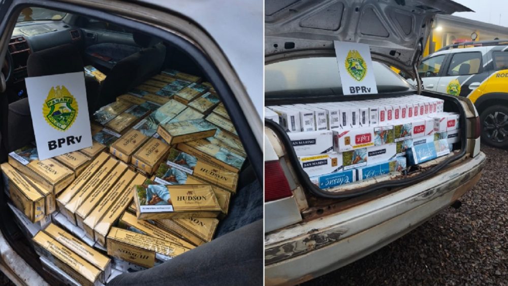 Fuga pela BR-277 termina com apreensão de carro paraguaio carregado com cigarros Imagem referente a Fuga pela BR-277 termina com apreensão de carro paraguaio carregado com cigarros