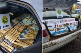Fuga pela BR-277 termina com apreensão de carro paraguaio carregado com cigarros