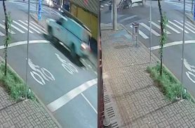 Vídeo mostra forte colisão entre Palio e caminhonete da Copel no Centro de Cascavel