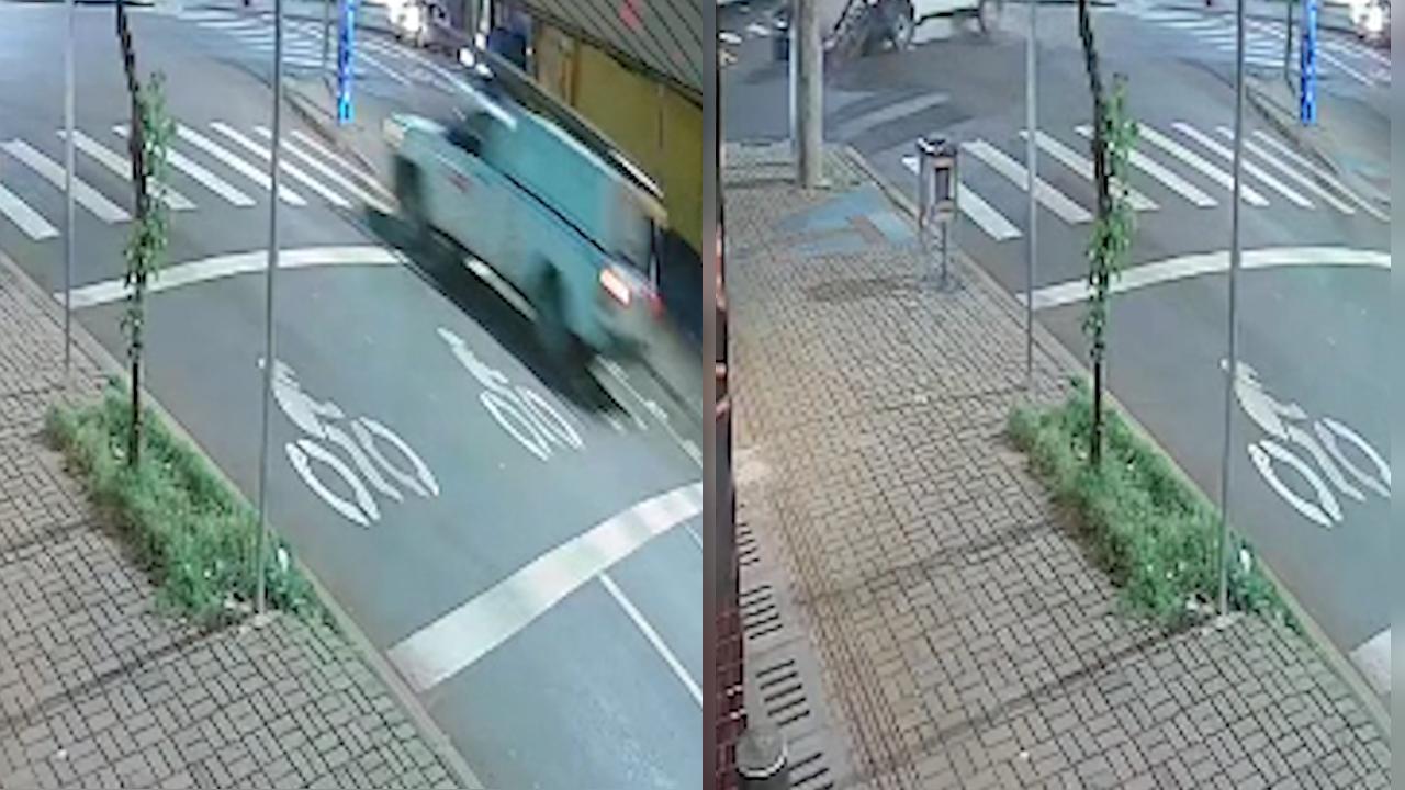 Vídeo mostra forte colisão entre Palio e caminhonete da Copel no Centro de Cascavel