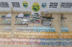 PM prende dois homens e apreende quase 3,5 kg de drogas e R$ 8 mil em Pato Branco